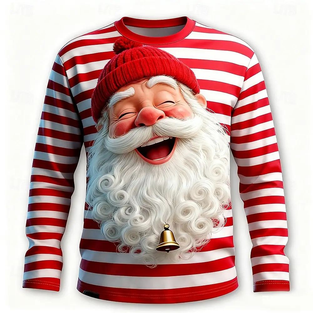 Tee Graphic Print - Herren-Polyester-Langarm-T-Shirt mit 3D-Druck, Motiv: Weihnachtsmann durchbricht